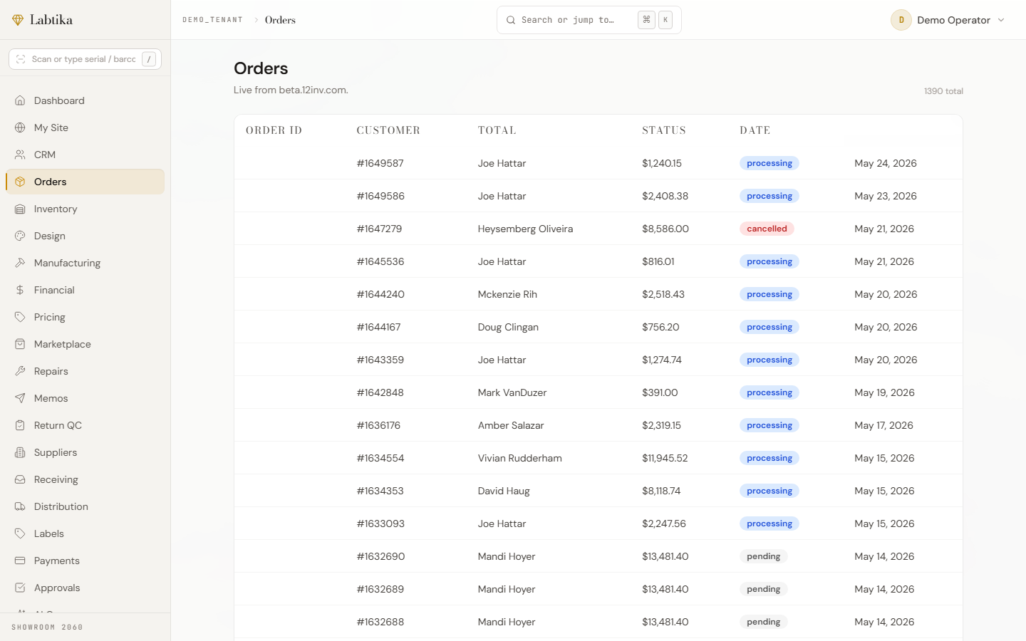 GemHub orders screen